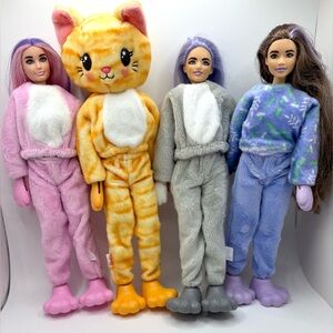 Barbie Cutie Reveal Lot 4 Dolls Yellow Cat, Pink Bunny , Puppy & Koala Costume